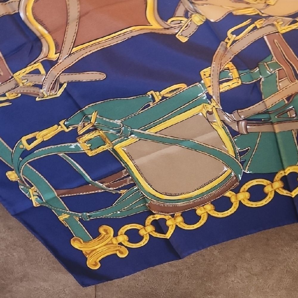 Celine Saddle Motif Scarf in Blue and Gold - Picture 6 of 7